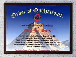 Order of Quetzalcoatl Customized Past Camaxtli Plaque