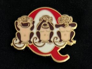 Three Wise Monkeys with Q Lapel Pin