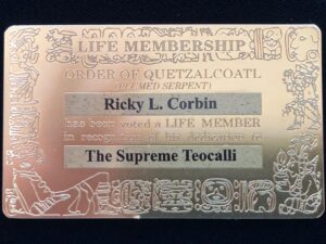 Order of Quetzalcoatl Life Membership Card