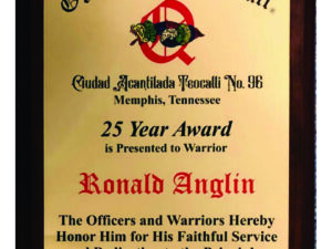 Order of Quetzalcoatl Customized "Years of Service" Plaque